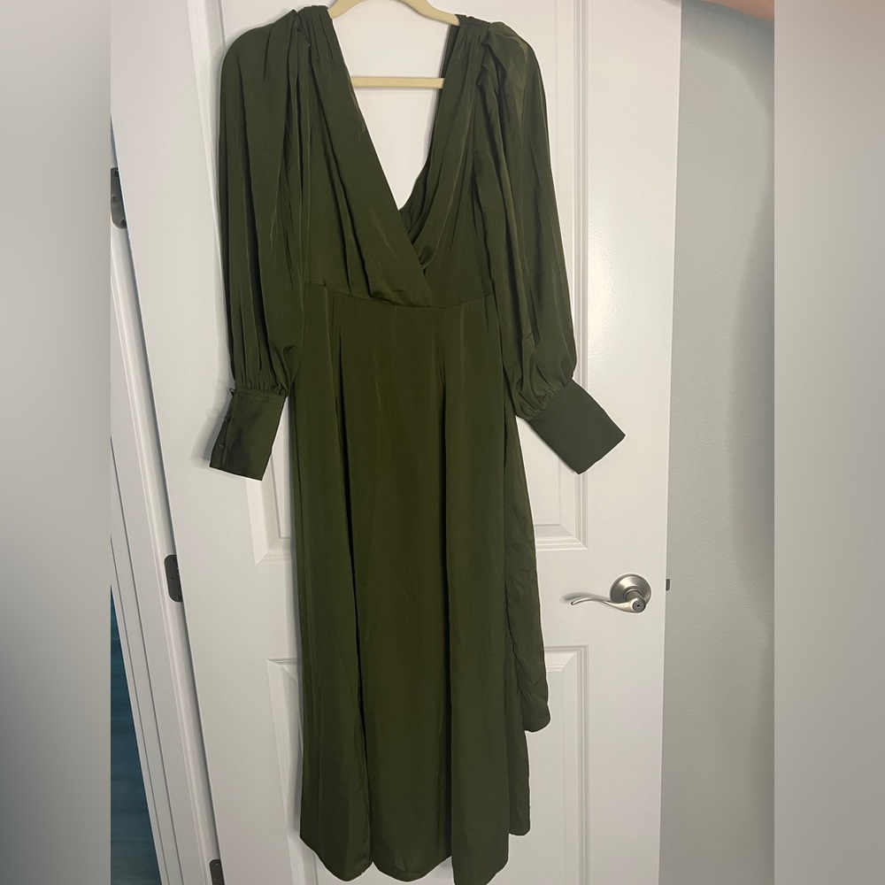 Banana Republic Satin Forest Green Formal Dress